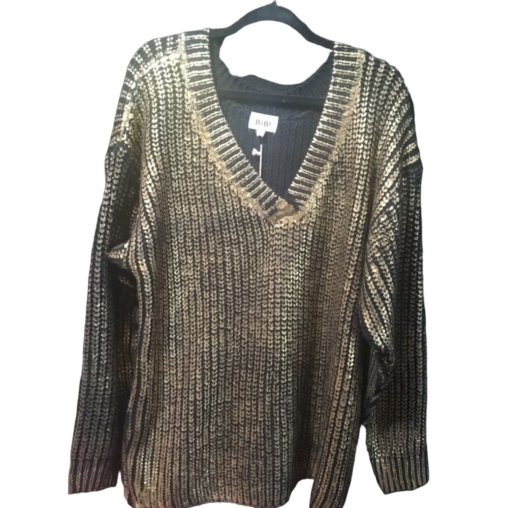 Women BiBi Gold and Black Large Sweater